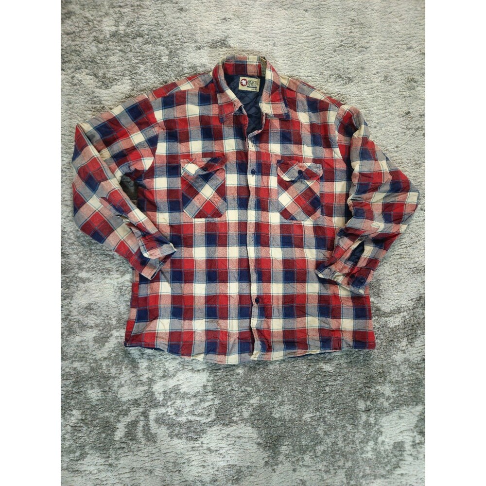 Vtg Sports Afield Flannel Shirt Jacket Quilted Lined Red Plaid Mens XL